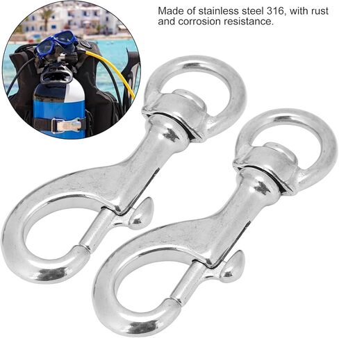 2PCS 80mm Swivel Eye Snap Hook, Stainless Steel Diving Swivel Bolt Snap Clips Spring Hooks Suitable for Diving Pet Leather Keychains in Saudi Arabia