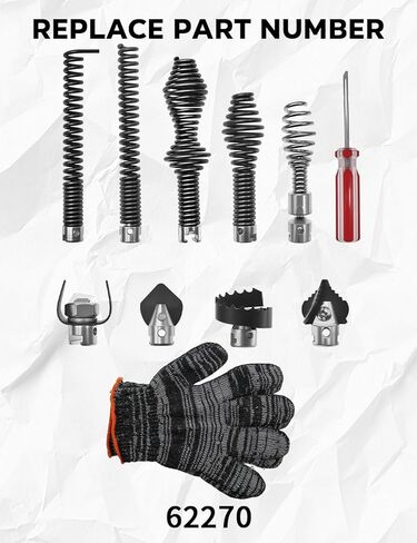 10 قطع من قاطع ثعبان الصرف ومجموعة قطع مثقاب الصرف مع قفاز مناسب لكابل ثعبان الصرف RIDGID C8 62270/قاطع عالي التحمل/مثاقب مناسب لكابلات الصرف المقسمة RIDGID 5/16 بوصة، 3/8 بوصة، 5/8 بوصة in Kuwait