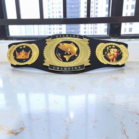 Fishing Championship Belt Adult, Wrestling Belt Real Leather Adult Size Champion Award Trophy Prize Gift… (Fishing belt) in Saudi Arabia