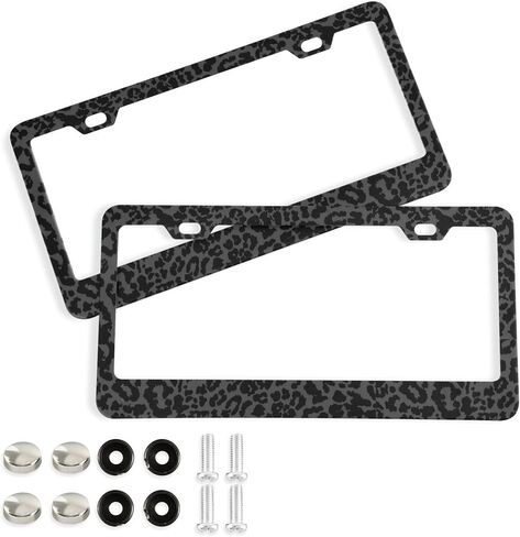 ALAZA Dark Gray Leopard Cheetah Print License Plate Frames for Women Men 2 pcs Personalized Car License Plate Holder with Screw Caps, Round Hole in Saudi Arabia