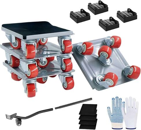 محركات أثاث شديدة التحمل بعجلات دوللي 5 عجلات، مجموعة أدوات تحريك الرافعة منزلقات بتصنيف 360 درجة، سعة تحميل 1322 رطل/560 كجم، مجموعة أدوات رفع الأثاث للأريكة والثلاجة والغسالة فضية in Kuwait