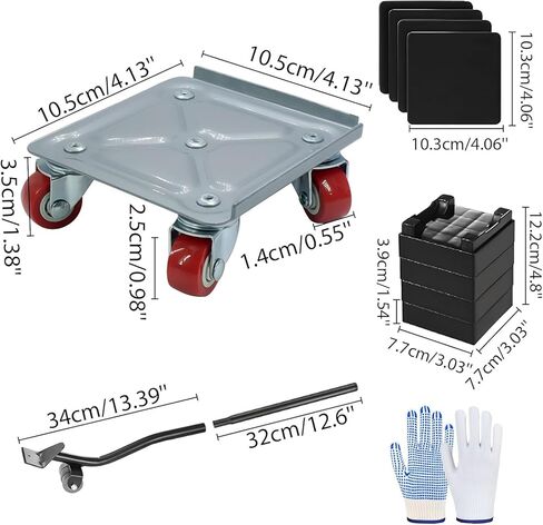 محركات أثاث شديدة التحمل بعجلات دوللي 5 عجلات، مجموعة أدوات تحريك الرافعة منزلقات بتصنيف 360 درجة، سعة تحميل 1322 رطل/560 كجم، مجموعة أدوات رفع الأثاث للأريكة والثلاجة والغسالة فضية in Kuwait