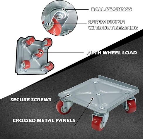 محركات أثاث شديدة التحمل بعجلات دوللي 5 عجلات، مجموعة أدوات تحريك الرافعة منزلقات بتصنيف 360 درجة، سعة تحميل 1322 رطل/560 كجم، مجموعة أدوات رفع الأثاث للأريكة والثلاجة والغسالة فضية in Kuwait