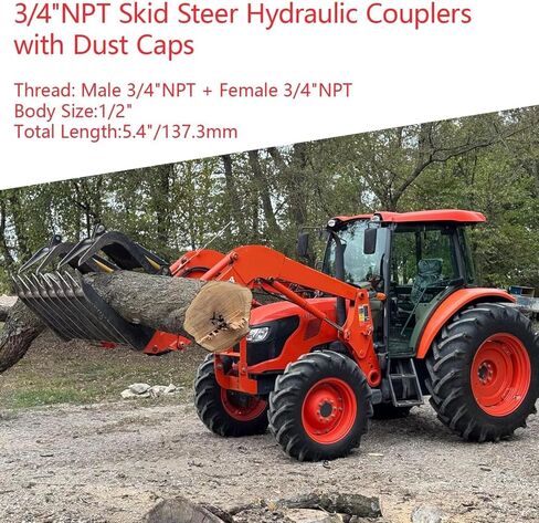 قارنات هيدروليكية انزلاقية التوجيه 3/4 بوصة NPT مع أغطية غبار ذات وجه مسطح هيدروليكي سريع التوصيل، تصنيف 5076 رطل لكل بوصة مربعة، 3/4 سنون NPT و1/2 جسم in Kuwait