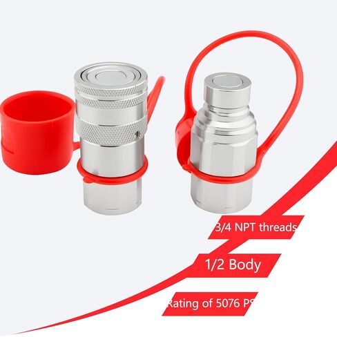 قارنات هيدروليكية انزلاقية التوجيه 3/4 بوصة NPT مع أغطية غبار ذات وجه مسطح هيدروليكي سريع التوصيل، تصنيف 5076 رطل لكل بوصة مربعة، 3/4 سنون NPT و1/2 جسم in Kuwait