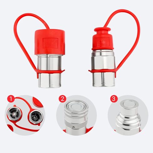 قارنات هيدروليكية انزلاقية التوجيه 3/4 بوصة NPT مع أغطية غبار ذات وجه مسطح هيدروليكي سريع التوصيل، تصنيف 5076 رطل لكل بوصة مربعة، 3/4 سنون NPT و1/2 جسم in Kuwait