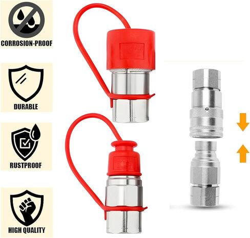 قارنات هيدروليكية انزلاقية التوجيه 3/4 بوصة NPT مع أغطية غبار ذات وجه مسطح هيدروليكي سريع التوصيل، تصنيف 5076 رطل لكل بوصة مربعة، 3/4 سنون NPT و1/2 جسم in Kuwait