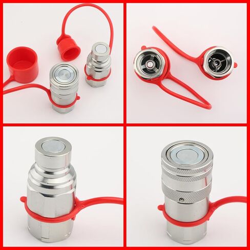 قارنات هيدروليكية انزلاقية التوجيه 3/4 بوصة NPT مع أغطية غبار ذات وجه مسطح هيدروليكي سريع التوصيل، تصنيف 5076 رطل لكل بوصة مربعة، 3/4 سنون NPT و1/2 جسم in Kuwait