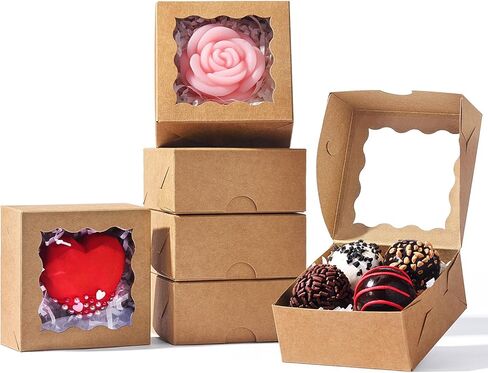 SLShePack 3x3x1.5Inches 50 Pcs Mini Bakery Boxes with Window for Homemade Soap,Cookies,Chocolate truffle,Chocolate Covered Strawberries in Kuwait