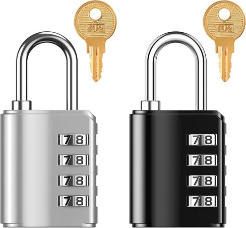 قفل مجموعة KeeKit، قفل مجموعة مكون من 4 أرقام مع مفاتيح، قفل بوابة مقاوم للماء قابل لإعادة الضبط للخزانة، وصالة الألعاب الرياضية، والسياج، والحقيبة، وخزانة المدرسة والموظفين، وصندوق الأدوات - عبوتان، أسود in Kuwait