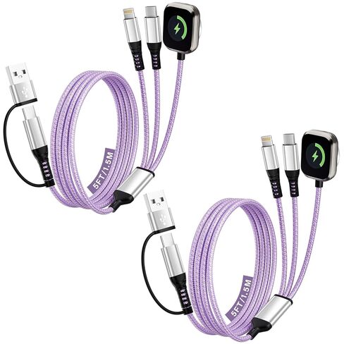 أساسيات السفر، كابل USB A/C 3 في 2 لشاحن ساعة Apple/شاحن iPhone 17/Lightning، سلك كابل شحن متعدد مجدول، أساسيات التخييم RV، مصمم لسلسلة iWatch وiPhone17-11/iPad-5FT in Kuwait