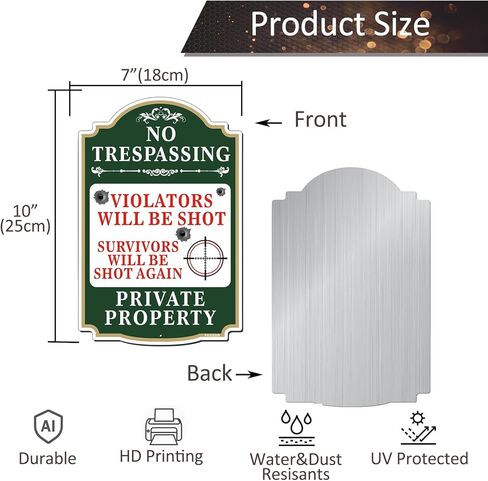 لن يتم إطلاق النار على المخالفين للتعدي على ممتلكات الغير، 2 حزمة، 12 × 8 بوصة علامة تحذير ملكية خاصة من الألومنيوم خالية من الصدأ، محمية من الأشعة فوق البنفسجية، مقاومة للبهتان in Kuwait