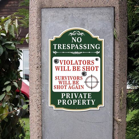 لن يتم إطلاق النار على المخالفين للتعدي على ممتلكات الغير، 2 حزمة، 12 × 8 بوصة علامة تحذير ملكية خاصة من الألومنيوم خالية من الصدأ، محمية من الأشعة فوق البنفسجية، مقاومة للبهتان in Kuwait