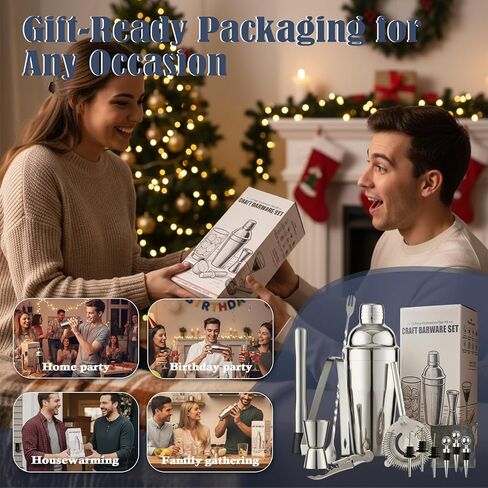 مجموعة أدوات البار المكونة من 13 قطعة - مجموعة أدوات هزاز الكوكتيل بوسطن مع طين ومصفاة وجيجر وملعقة - ملحقات بار المنزل وخلاط مشروبات هدية للبارتيزي والتدفئة المنزلية وديكور عربة البار in Kuwait