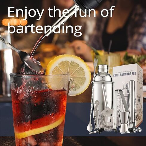 مجموعة أدوات البار المكونة من 13 قطعة - مجموعة أدوات هزاز الكوكتيل بوسطن مع طين ومصفاة وجيجر وملعقة - ملحقات بار المنزل وخلاط مشروبات هدية للبارتيزي والتدفئة المنزلية وديكور عربة البار in Kuwait