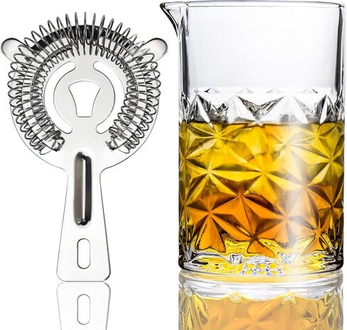 Cocktail Mixing Glass with Strainer Set, 24 oz Crystal Stirring Glass with 304 Stainless Steel Strainer, Elegant and Professional Barware Tools, Bartender Gifts for Men, Housewarming Gift in Saudi Arabia