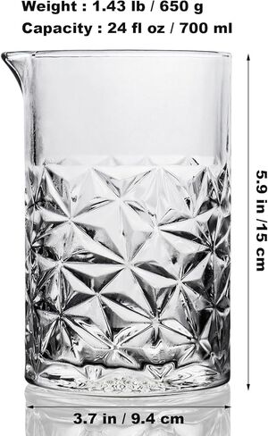 Cocktail Mixing Glass with Strainer Set, 24 oz Crystal Stirring Glass with 304 Stainless Steel Strainer, Elegant and Professional Barware Tools, Bartender Gifts for Men, Housewarming Gift in Saudi Arabia
