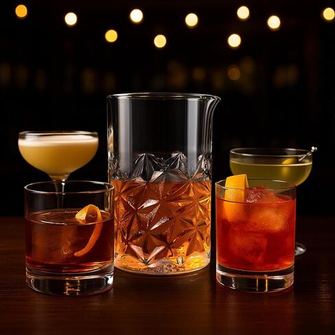 Cocktail Mixing Glass with Strainer Set, 24 oz Crystal Stirring Glass with 304 Stainless Steel Strainer, Elegant and Professional Barware Tools, Bartender Gifts for Men, Housewarming Gift in Saudi Arabia