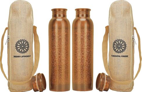 34 Ounce Antique Copper Bottle 1000 ml Pure Copper Water Bottles with Canvas Carry Bag for Sports, Gym Yoga, Hiking, Handmade Antique Ayurvedic Vessel 1 liter - Pack of 1 in Saudi Arabia