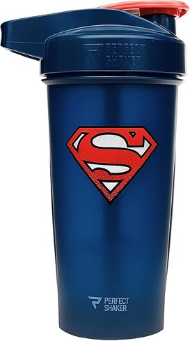 PerfectShaker ACTIV DC Comics & Justice League Series | مقاوم للتسرب، خالي من مادة BPA، مقاوم للكسر | تقنية خلط ActionRod لخلطات ناعمة | صالة الألعاب الرياضية واللياقة البدنية والرياضة - 28 أونصة سوبرمان (أزرق) in Kuwait