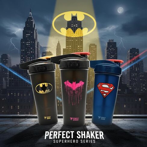 PerfectShaker ACTIV DC Comics & Justice League Series | مقاوم للتسرب، خالي من مادة BPA، مقاوم للكسر | تقنية خلط ActionRod لخلطات ناعمة | صالة الألعاب الرياضية واللياقة البدنية والرياضة - 28 أونصة سوبرمان (أزرق) in Kuwait