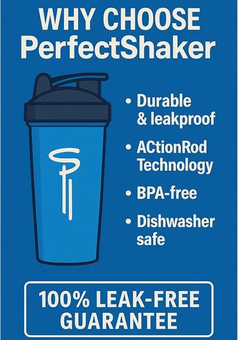 PerfectShaker ACTIV DC Comics & Justice League Series | مقاوم للتسرب، خالي من مادة BPA، مقاوم للكسر | تقنية خلط ActionRod لخلطات ناعمة | صالة الألعاب الرياضية واللياقة البدنية والرياضة - 28 أونصة سوبرمان (أزرق) in Kuwait
