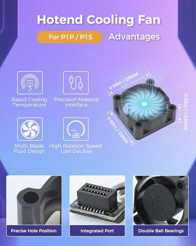 2Pcs Hotend Cooling Fan for P1P P1S, High Speed 15000 RPM/Air Volume 3.1 CFM, 2510 Dual Ball Bearing Brushless Rapid Cooling Fan with Screw P1 Series 3D Printer Hotend Accessories in Saudi Arabia