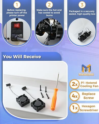 2Pcs Hotend Cooling Fan for P1P P1S, High Speed 15000 RPM/Air Volume 3.1 CFM, 2510 Dual Ball Bearing Brushless Rapid Cooling Fan with Screw P1 Series 3D Printer Hotend Accessories in Saudi Arabia
