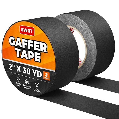 SWRT Gaffers Tape, 11 Mil Industrial Grade Gaffer Tape, 2’’ x 30 Yards, 2 Pack, Reinforced Adhesion, Easily Remove No Residue, Professional Matte Finish No Reflection, Black, 60 Yards in Total in Saudi Arabia