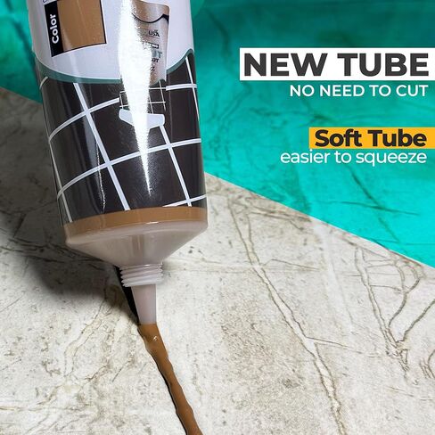 مجموعة إصلاح الجص للبلاط من PentaUSA - حشو الجص الرملي المصنوع من الأكريليك باللون البيج والبني للحمام والدش وبلاط المطبخ والبلاط ذو المظهر الخشبي، أنبوب مقاوم للماء مع أداة توزيع (8.8 أونصة / 250 جم) in Kuwait