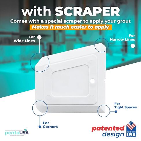 مجموعة إصلاح الجص للبلاط من PentaUSA - حشو الجص الرملي المصنوع من الأكريليك باللون البيج والبني للحمام والدش وبلاط المطبخ والبلاط ذو المظهر الخشبي، أنبوب مقاوم للماء مع أداة توزيع (8.8 أونصة / 250 جم) in Kuwait