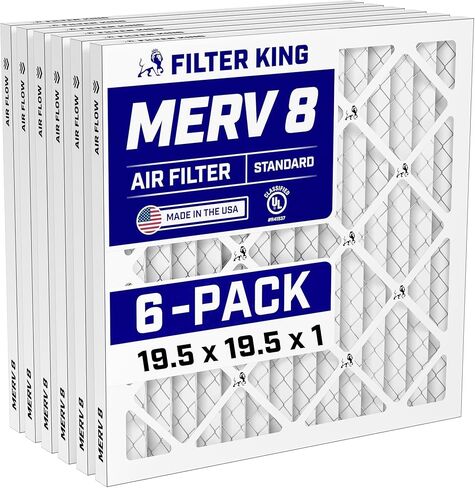فلتر هواء Filter King 19.5x19.5x1 (MERV 8) (6 عبوات) مرشحات فرن التيار المتردد للتحكم في الغبار والحساسية، صنع في الولايات المتحدة الأمريكية، HVAC، مطوي، إلكتروستاتيكي (الحجم الفعلي: 19.5 × 19.5 × .75) in Kuwait