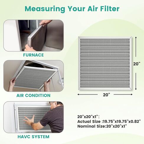 فلتر هواء فرن HVAC 20x20x1، فلتر فرن إلكتروستاتيكي قابل للغسل، MERV 8، يدوم مدى الحياة، تنفس منتعشًا، المنزل والمكتب (الحجم الفعلي: 19.75x19.75x0.82) in Kuwait