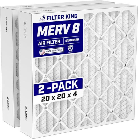 فلتر هواء Filter King 16x20x4 (MERV 8) (عبوة من قطعتين) مرشحات فرن التيار المتردد للتحكم في الغبار والحساسية، صنع في الولايات المتحدة الأمريكية، HVAC، مطوي، إلكتروستاتيكي (الحجم الفعلي: 15.5 × 19.5 × 3.75) in Saudi Arabia