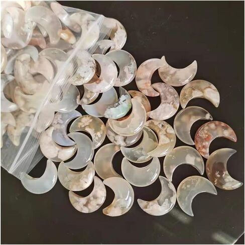 Natural Crystal Rough Natural Cherry Blossom Agate Moon-Shaped Crystal Flower Agate Quartz Gemstone Healing Stone Mineral Ornaments(1pcs) in Saudi Arabia