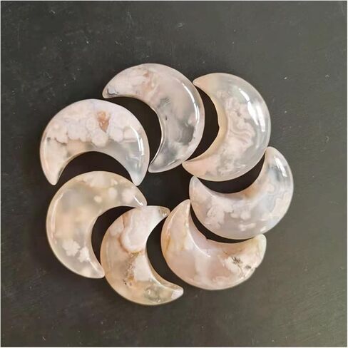 Natural Crystal Rough Natural Cherry Blossom Agate Moon-Shaped Crystal Flower Agate Quartz Gemstone Healing Stone Mineral Ornaments(1pcs) in Saudi Arabia