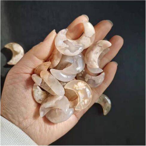 Natural Crystal Rough Natural Cherry Blossom Agate Moon-Shaped Crystal Flower Agate Quartz Gemstone Healing Stone Mineral Ornaments(1pcs) in Saudi Arabia