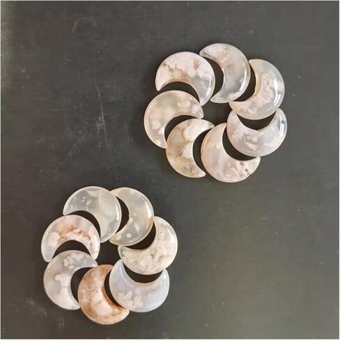 Natural Crystal Rough Natural Cherry Blossom Agate Moon-Shaped Crystal Flower Agate Quartz Gemstone Healing Stone Mineral Ornaments(1pcs) in Saudi Arabia