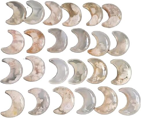 Natural Crystal Rough Natural Cherry Blossom Agate Moon-Shaped Crystal Flower Agate Quartz Gemstone Healing Stone Mineral Ornaments(1pcs) in Saudi Arabia