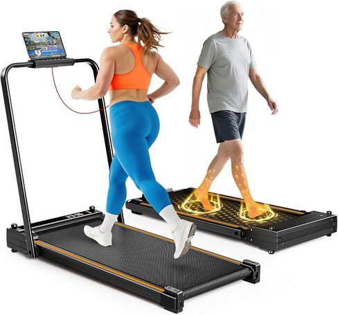 Walking Pad with Handle Bar Dual-Side Under Desk Treadmill for Home Small with Foot Massage 3.0HP Portable Treadmill Compact Treadmill with APP, Remote Control, LED Display, 350 lb Capacity in Saudi Arabia
