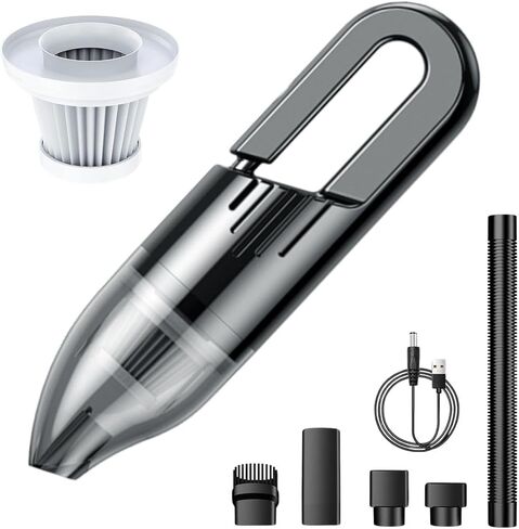 مكنسة كهربائية للسيارة - مكنسة كهربائية صغيرة لاسلكية عالية الطاقة بقدرة 120 وات مع شحن USB | بطارية مزدوجة 2000 مللي أمبير | خفيف الوزن 0.36 كجم | سعة الغبار 0.5 لتر | منظف ​​صغير الحجم محمول باليد للسيارة والمكتب المنزلي in Saudi Arabia