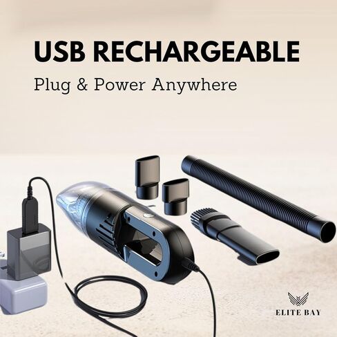 مكنسة كهربائية للسيارة - مكنسة كهربائية صغيرة لاسلكية عالية الطاقة بقدرة 120 وات مع شحن USB | بطارية مزدوجة 2000 مللي أمبير | خفيف الوزن 0.36 كجم | سعة الغبار 0.5 لتر | منظف ​​صغير الحجم محمول باليد للسيارة والمكتب المنزلي in Saudi Arabia