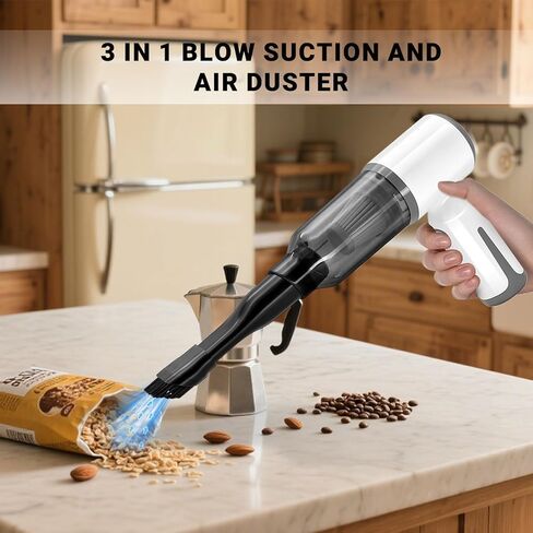 MINI Cordless Handheld Vacuum Cleaner, 6500PA Powerful Suction, Mini Air Duster Blower & Inflator for Car, Home, Keyboard, Swimming Ring - White in Saudi Arabia