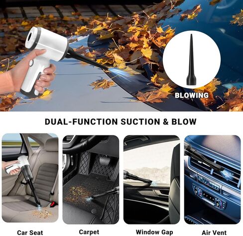 MINI Cordless Handheld Vacuum Cleaner, 6500PA Powerful Suction, Mini Air Duster Blower & Inflator for Car, Home, Keyboard, Swimming Ring - White in Saudi Arabia