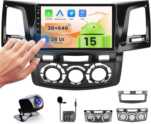 Fuluku[لتويوتا فورتشنر هايلكس 2005-2014] ستيريو سيارة Android13 مع Carplay Android Auto، شاشة لمس 9 بوصات راديو داش كيت GPS للملاحة WiFi Bluetooth SWC Mirror Link، كاميرا احتياطية للميكروفون in Kuwait