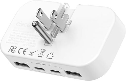 شاحن حائط USB C مسطح نحيف، 4 منافذ قابس جداري رفيع للغاية وقابل للطي مع IC ذكي، USB مزدوج وشاحن USB C مزدوج لأجهزة iPhone وiPad وiPod وAndroid وSamsung Galaxy والمزيد in Kuwait