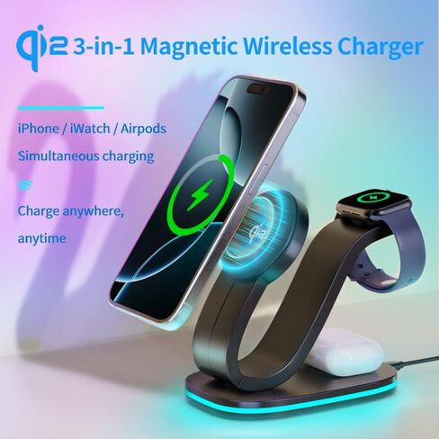محطة شحن قابلة للطي 3 في 1 لمنتجات Apple، شاحن لاسلكي سريع ومحول وإضاءة لهاتف iPhone 15/14/13/12/11/X/XS/XR، لـ iWatch Ultra/9/8/7/6/SE/5/ 4/3،سماعات هوائية 3/2/برو/2(أبيض) in Kuwait