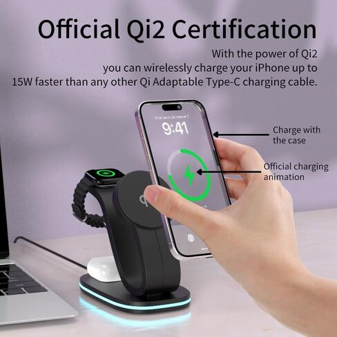 محطة شحن قابلة للطي 3 في 1 لمنتجات Apple، شاحن لاسلكي سريع ومحول وإضاءة لهاتف iPhone 15/14/13/12/11/X/XS/XR، لـ iWatch Ultra/9/8/7/6/SE/5/ 4/3،سماعات هوائية 3/2/برو/2(أبيض) in Kuwait