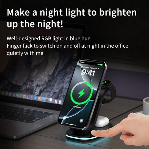 محطة شحن قابلة للطي 3 في 1 لمنتجات Apple، شاحن لاسلكي سريع ومحول وإضاءة لهاتف iPhone 15/14/13/12/11/X/XS/XR، لـ iWatch Ultra/9/8/7/6/SE/5/ 4/3،سماعات هوائية 3/2/برو/2(أبيض) in Kuwait