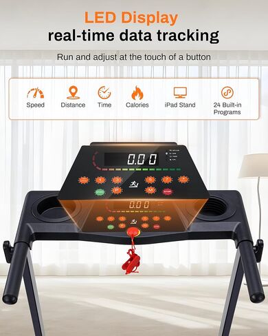 eChanfit 15 ٪ Auto indermill preghills قابلة للطي للمنزل مع حزام أوسع 18 بوصة ، وسرعة 10 ميلاً في الساعة ، وسعة 300 رطل ، ونظام امتصاص الصدمات ، وبلوتوث App in Kuwait